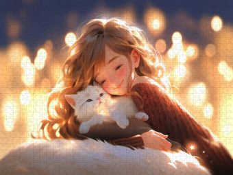 Produktbild: CALVENDO Puzzle Manga Illustration - M&auml;dchen und Katze | 1000 Teile Lege-Gr&ouml;&szlig;e 64x48cm Foto-Puzzle f&uuml;r gl&uuml;ckliche Stunden