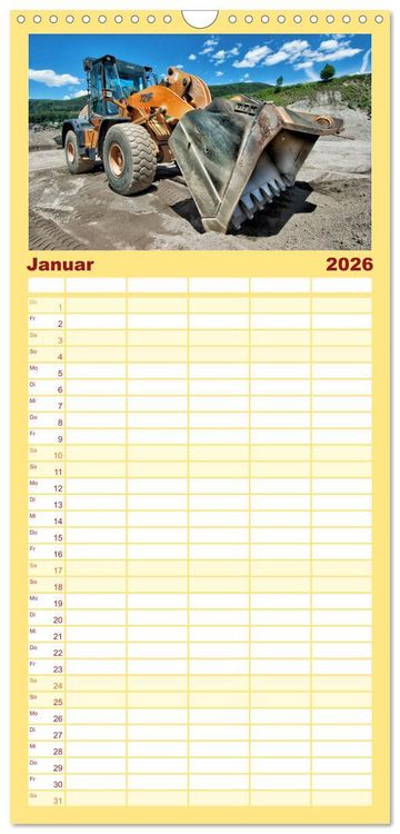 Produktbild: Familienplaner 2026 - Baumaschinen - Maschinen auf der Baustelle mit 5 Spalten (Wandkalender, 21 x 45 cm) CALVENDO