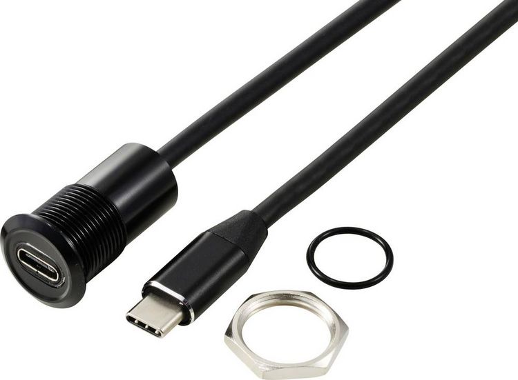 Produktbild: TRU COMPONENTS USB-C&reg; (3.1) Buchse/Stecker 1m Kabel schwarz TC-13376328 Inhalt: 1St.