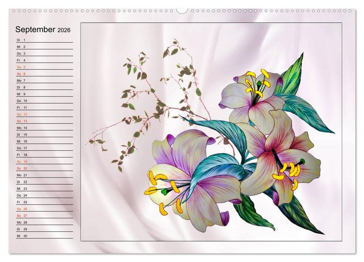 Produktbild: Blumen-Zeichnungen (Wandkalender 2026 DIN A2 quer), CALVENDO Monatskalender