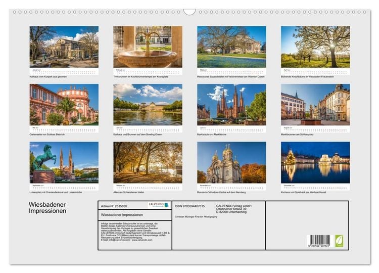 Produktbild: Wiesbadener Impressionen (Wandkalender 2027 DIN A2 quer), CALVENDO Monatskalender