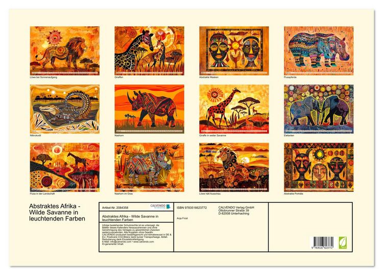 Produktbild: Abstraktes Afrika - Wilde Savanne in leuchtenden Farben (Wandkalender 2026 DIN A2 quer), CALVENDO Monatskalender