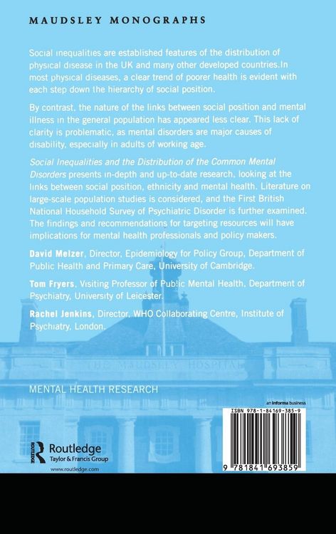 Produktbild: Social Inequalities and the Distribution of the Common Mental Disorders