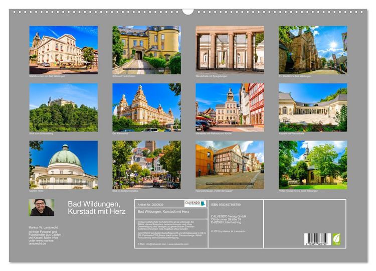 Produktbild: Bad Wildungen, Kurstadt mit Herz (Wandkalender 2026 DIN A2 quer), CALVENDO Monatskalender