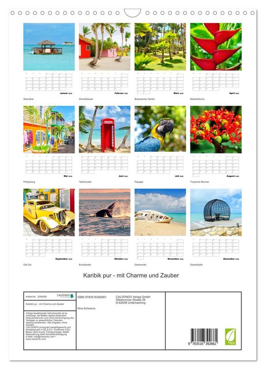 Produktbild: Karibik pur - mit Charme und Zauber (Wandkalender 2026 DIN A3 hoch), CALVENDO Monatskalender