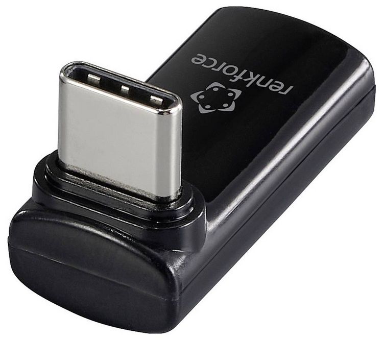 Produktbild: Renkforce USB4&reg; Adapter [1x USB-C&reg; Stecker - 1x USB-C&reg; Buchse] USB4&reg; L-Type Male to Female Charging Adapter, 8K, 140W, 40 Gpbs LED-Display Laden