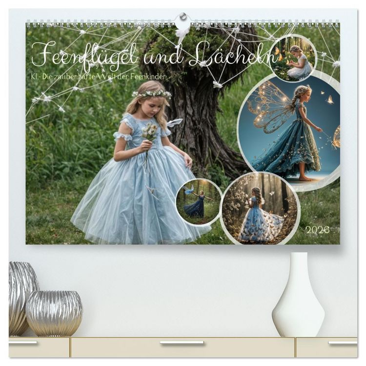 Produktbild: Feenfl&uuml;gel und L&auml;cheln KI - Die zauberhafte Welt der Feenkinder (hochwertiger Premium Wandkalender 2026 DIN A2 quer), Kunstdruck in Hochglanz