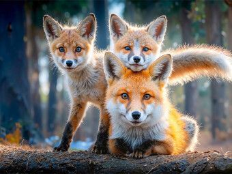 Produktbild: CALVENDO Puzzle Eine F&uuml;chsin f&uuml;hrt ihre Jungen durch das frische Gr&uuml;n des Fr&uuml;hlingswaldes | 1000 Teile Lege-Gr&ouml;&szlig;e 64x48cm Foto-Puzzle f&uuml;r gl&uuml;ckliche S