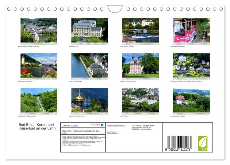 Produktbild: Bad Ems - Kurort und Kaiserbad an der Lahn (Wandkalender 2026 DIN A4 quer), CALVENDO Monatskalender