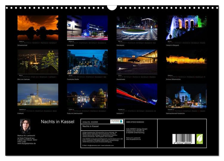 Produktbild: Nachts in Kassel (Wandkalender 2026 DIN A3 quer), CALVENDO Monatskalender