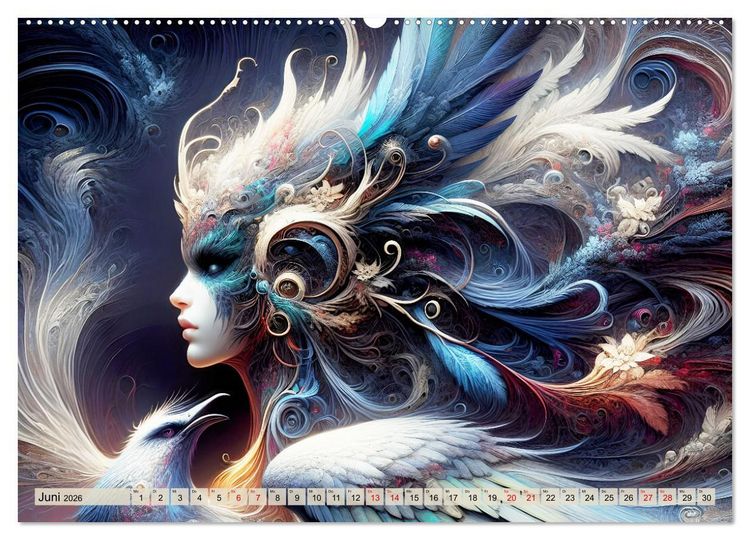 Produktbild: Vogelfrauen Surreale Sch&ouml;nheiten (hochwertiger Premium Wandkalender 2026 DIN A2 quer), Kunstdruck in Hochglanz