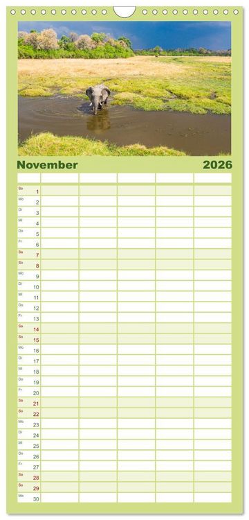 Produktbild: Familienplaner 2026 - Okavango! Atemberaubende Natursch&ouml;nheit im gr&ouml;&szlig;ten Binnendelta der Welt mit 5 Spalten (Wandkalender, 21 x 45 cm) CALVENDO