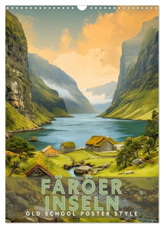 Produktbild: F&auml;r&ouml;er Inseln - Old School Poster Style (Wandkalender 2027 DIN A3 hoch), CALVENDO Monatskalender