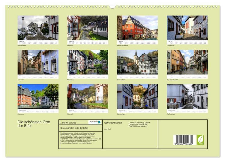 Produktbild: Die sch&ouml;nsten Orte der Eifel (hochwertiger Premium Wandkalender 2026 DIN A2 quer), Kunstdruck in Hochglanz