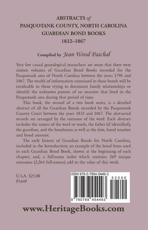 Produktbild: Abstracts of Pasquotank County, North Carolina, Guardian Bond Books, 1832-1867