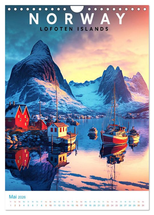 Produktbild: Lofoten - Old School Poster Style (Wandkalender 2026 DIN A4 hoch), CALVENDO Monatskalender
