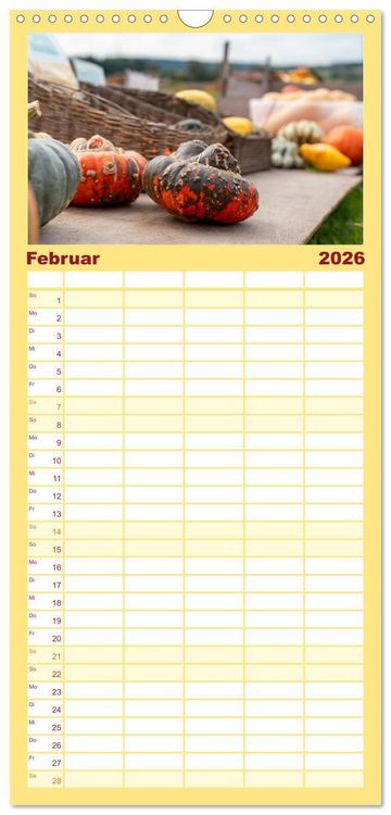 Produktbild: Familienplaner 2026 - K&Uuml;RBIS KALENDER - Die sch&ouml;nsten K&uuml;rbisse des Jahres mit 5 Spalten (Wandkalender, 21 x 45 cm) CALVENDO