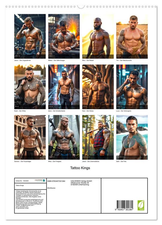 Produktbild: Tattoo Kings (hochwertiger Premium Wandkalender 2026 DIN A2 hoch), Kunstdruck in Hochglanz