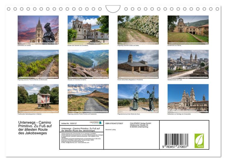 Produktbild: Unterwegs - Camino Primitivo. Zu Fu&szlig; auf der &auml;ltesten Route des Jakobsweges (Wandkalender 2026 DIN A4 quer), CALVENDO Monatskalender