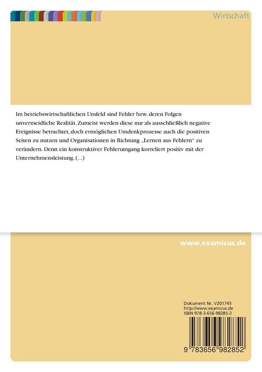 Produktbild: Fehlerkultur im Arbeitskontext: Aus Fehlern lernen
