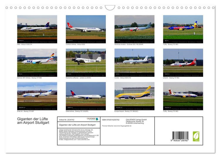 Produktbild: Giganten der L&uuml;fte am Airport Stuttgart (Wandkalender 2026 DIN A3 quer), CALVENDO Monatskalender