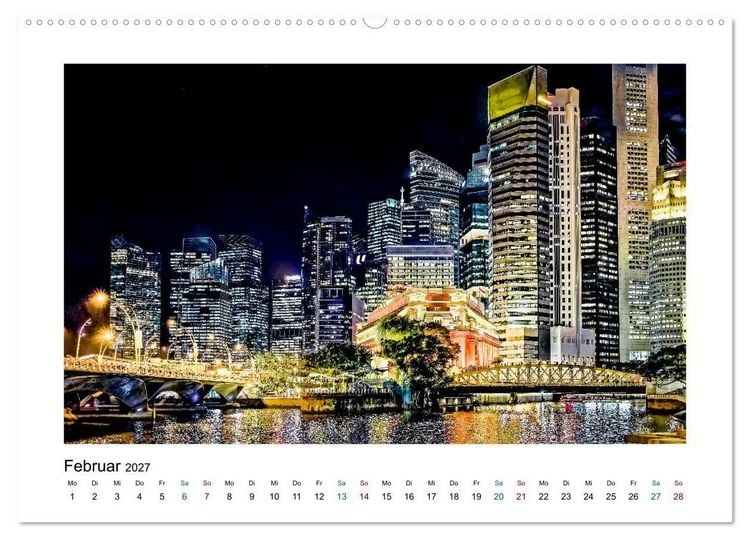 Produktbild: Singapur - Asiatische Metropole bei Nacht (hochwertiger Premium Wandkalender 2027 DIN A2 quer), Kunstdruck in Hochglanz