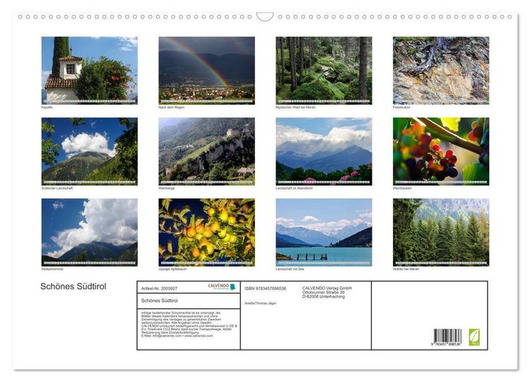 Produktbild: Sch&ouml;nes S&uuml;dtirol (Wandkalender 2026 DIN A2 quer), CALVENDO Monatskalender