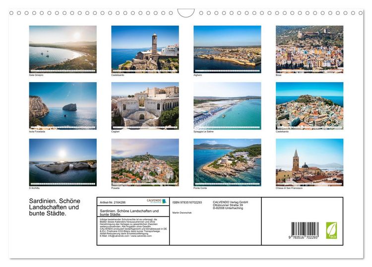 Produktbild: Sardinien. Sch&ouml;ne Landschaften und bunte St&auml;dte. (Wandkalender 2026 DIN A3 quer), CALVENDO Monatskalender
