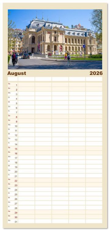 Produktbild: Familienplaner 2026 - Karlsbad / Karlovy Vary - Kleinod im Westb&ouml;hmischen B&auml;derdreieck mit 5 Spalten (Wandkalender, 21 x 45 cm) CALVENDO