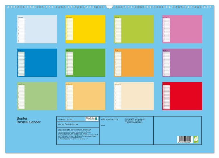Produktbild: Bunter Bastelkalender (Wandkalender 2026 DIN A2 quer), CALVENDO Monatskalender