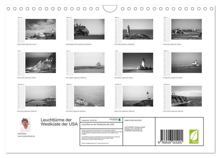 Produktbild: Leuchtt&uuml;rme der Westk&uuml;ste der USA (Wandkalender 2026 DIN A4 quer), CALVENDO Monatskalender