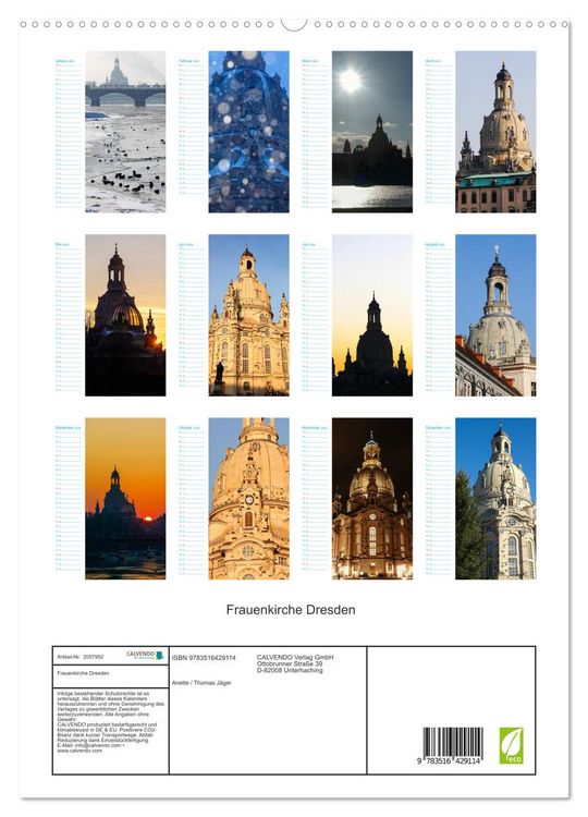 Produktbild: Frauenkirche Dresden (hochwertiger Premium Wandkalender 2026 DIN A2 hoch), Kunstdruck in Hochglanz