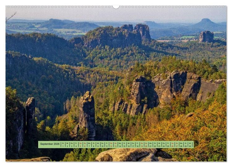 Produktbild: S&auml;chsische Schweiz - Erlebnisse eines Herbsturlaubs (hochwertiger Premium Wandkalender 2026 DIN A2 quer), Kunstdruck in Hochglanz