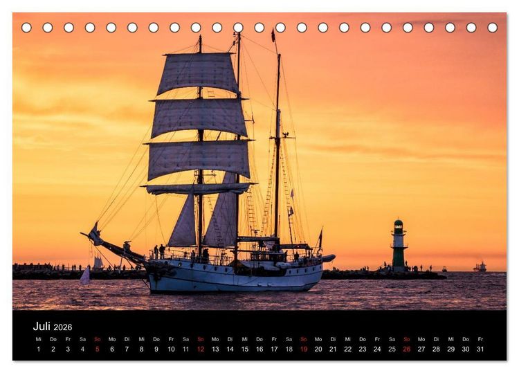 Produktbild: Windjammer auf der Ostsee im Abendlicht (Tischkalender 2026 DIN A5 quer), CALVENDO Monatskalender
