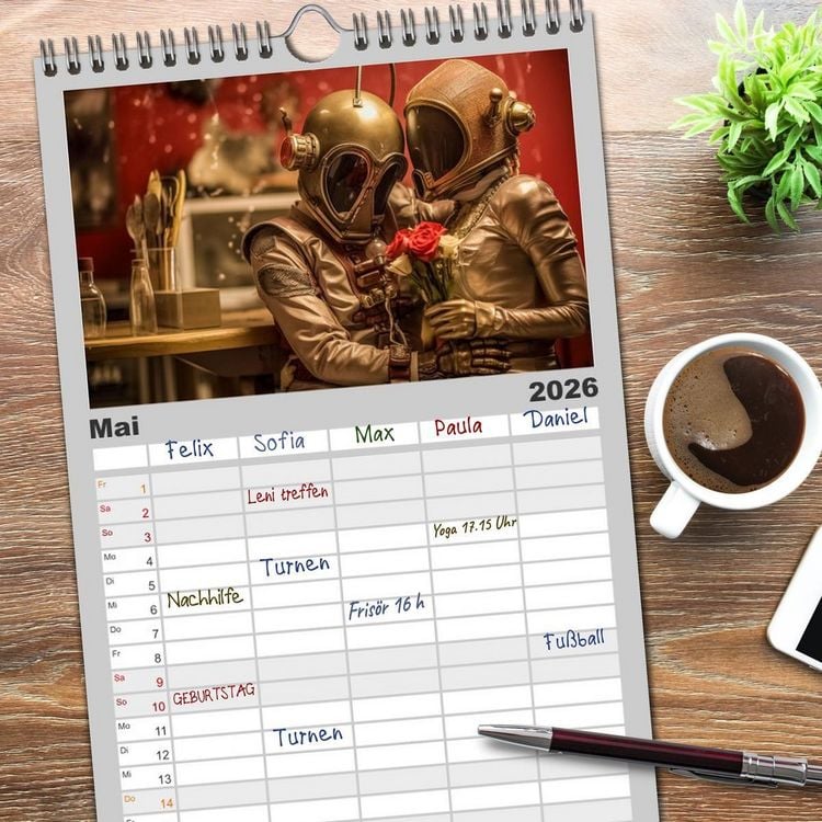 Produktbild: Familienplaner 2026 - Astronauten Outfits mit 5 Spalten (Wandkalender, 21 x 45 cm) CALVENDO