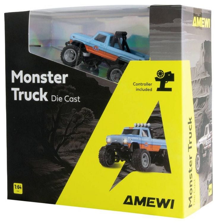 Produktbild: Amewi Orange Brushed 1:64 RC Modellauto Elektro Monstertruck Heckantrieb (2WD) RtR 2,4 GHz mit Lichteffekt, inkl. Akku und Ladekabel
