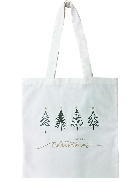 Produktbild: Baumwollbeutel "Merry Christmas" mit Tannenb&auml;umen