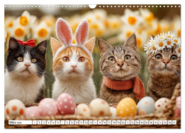 Produktbild: Katzenkalender - S&uuml;&szlig;e Katzen begleiten dich durch alle Jahreszeiten (Wandkalender 2026 DIN A3 quer), CALVENDO Monatskalender