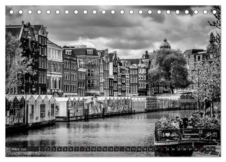 Produktbild: AMSTERDAM Stadtherz in Monochrom (Tischkalender 2026 DIN A5 quer), CALVENDO Monatskalender