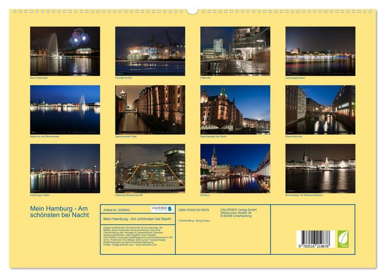 Produktbild: Mein Hamburg - Am sch&ouml;nsten bei Nacht (hochwertiger Premium Wandkalender 2026 DIN A2 quer), Kunstdruck in Hochglanz