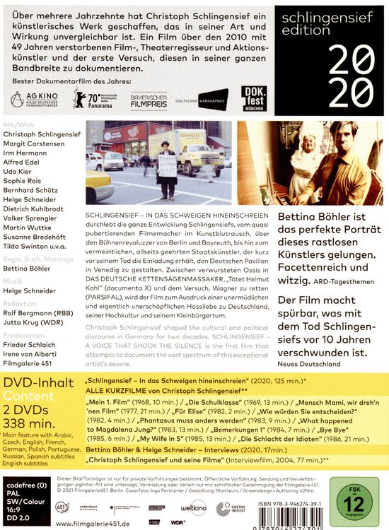 Produktbild: Schlingensief - In das Schweigen hineinschreien (Special Edition mit allen Kurzfilmen und Extras) [2 DVDs]