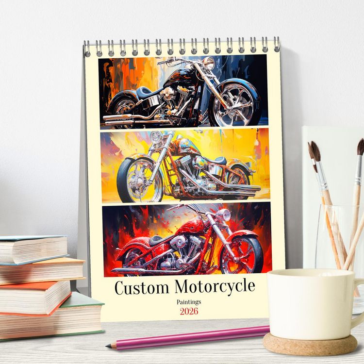 Produktbild: Custom Motorcycle Paintings (Tischkalender 2026 DIN A5 hoch), CALVENDO Monatskalender
