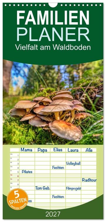 Produktbild: Familienplaner 2027 - Vielfalt am Waldboden mit 5 Spalten (Wandkalender, 21 x 45 cm) CALVENDO