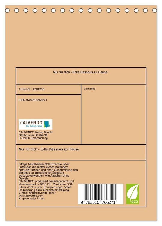 Produktbild: Nur f&uuml;r dich - Edle Dessous zu Hause (Tischkalender 2027 DIN A5 hoch), CALVENDO Monatskalender