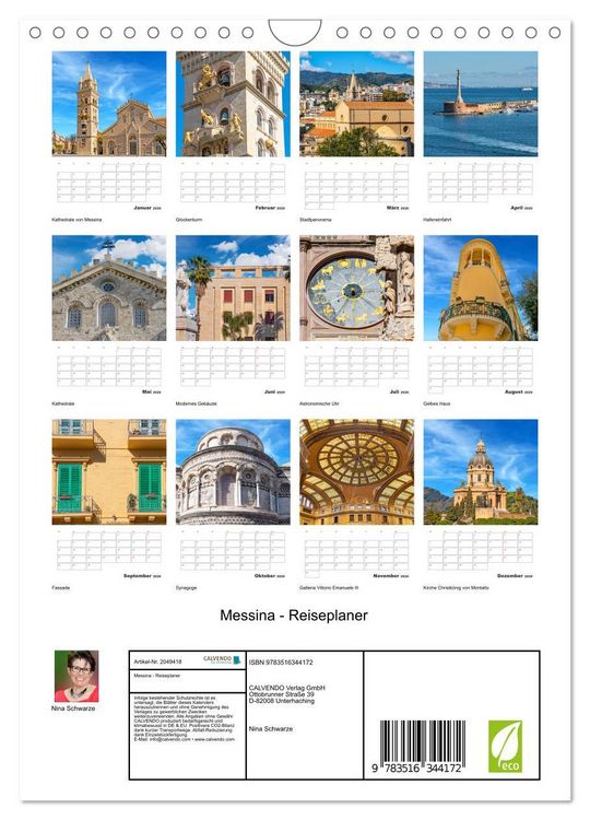 Produktbild: Messina - Reiseplaner (Wandkalender 2026 DIN A4 hoch), CALVENDO Monatskalender