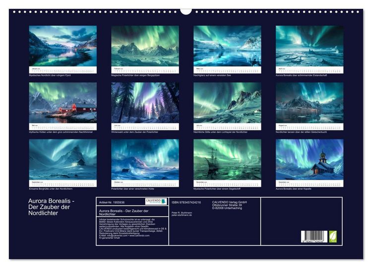 Produktbild: Aurora Borealis - Der Zauber der Nordlichter (Wandkalender 2026 DIN A2 quer), CALVENDO Monatskalender