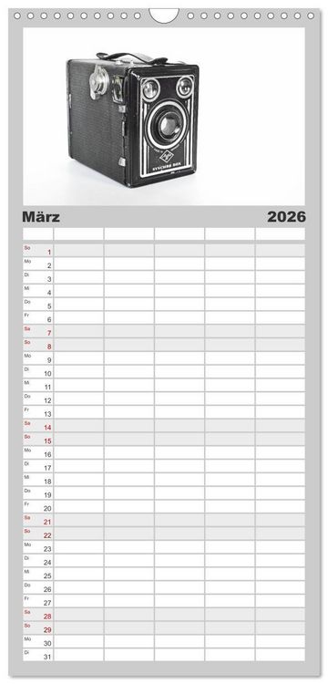 Produktbild: Familienplaner 2026 - Boxkameras - Kultiges und manchmal klobiges Design mit 5 Spalten (Wandkalender, 21 x 45 cm) CALVENDO
