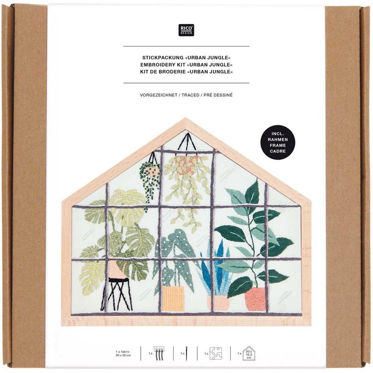 Produktbild: Stickpackung Vorgezeichnet, Urban Jungle, klein, inkl. Dekostickrahmen Haus Querformat S