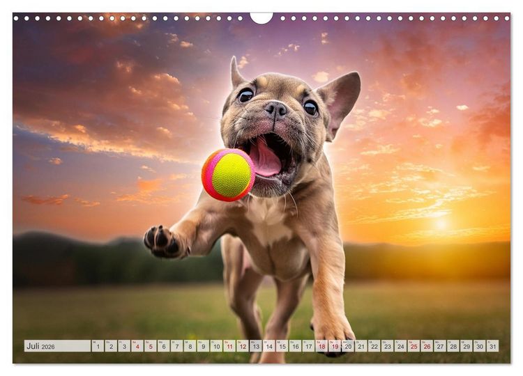 Produktbild: Bullys in Action - Franz&ouml;sische Bulldoggen lieben B&auml;lle (Wandkalender 2026 DIN A3 quer), CALVENDO Monatskalender