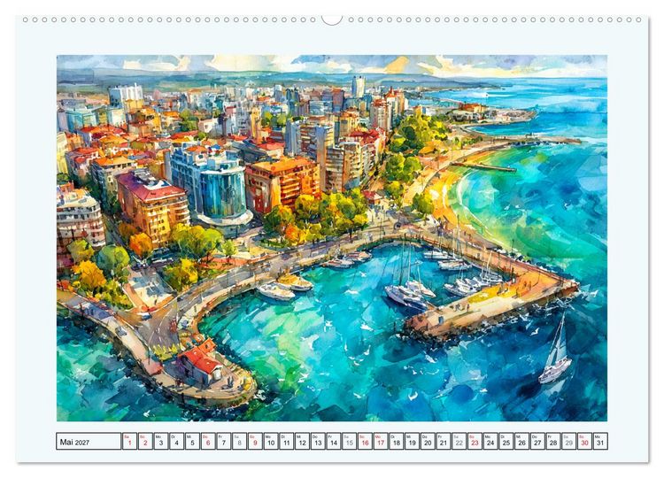 Produktbild: Bulgarien. K&uuml;nstlerische Aquarelle zwischen Altstadt und Meer (hochwertiger Premium Wandkalender 2027 DIN A2 quer), Kunstdruck in Hochglanz